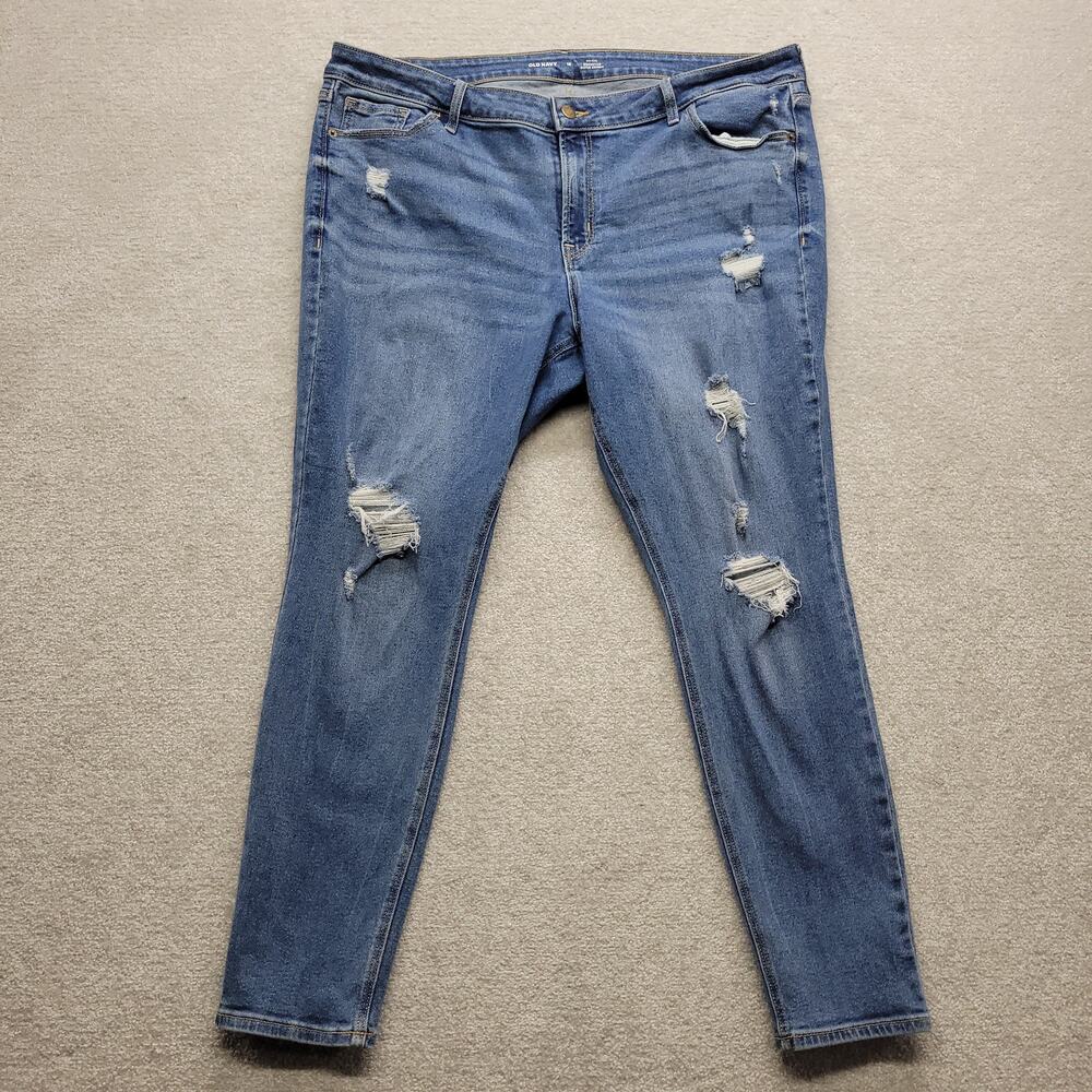 Old Navy Rockstar Super Skinny Jeans Womens 18 Mid Rise Distressed Stretch Blue